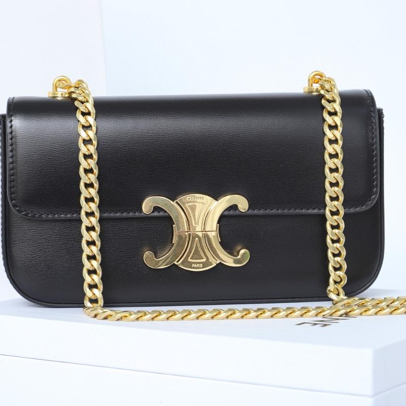 Celine Shoulder Handbag 197993 Full leather black gold buckle